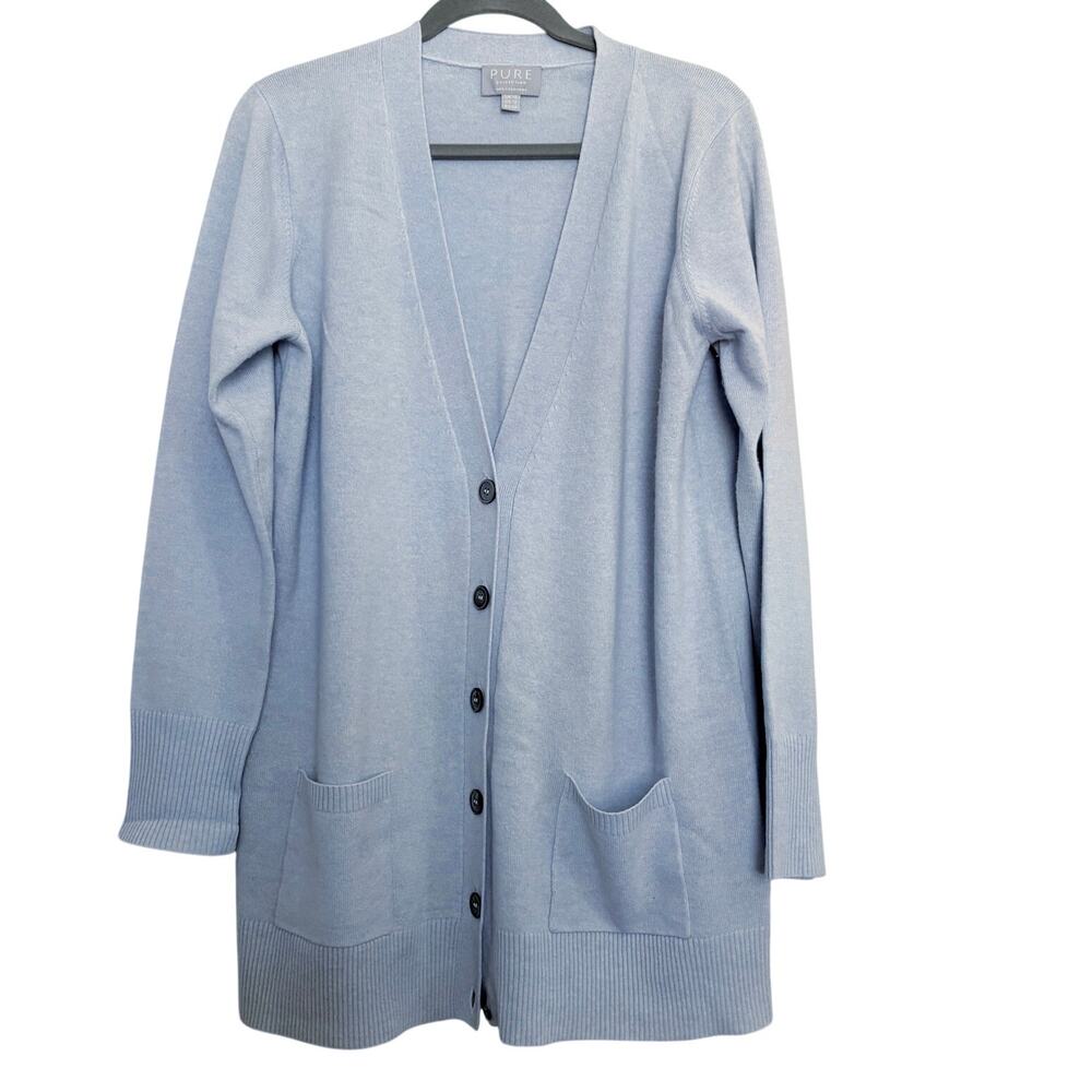 PURE Cashmere Long Cardigan 12 Blue Pockets Cottagecore quietluxury Cozy